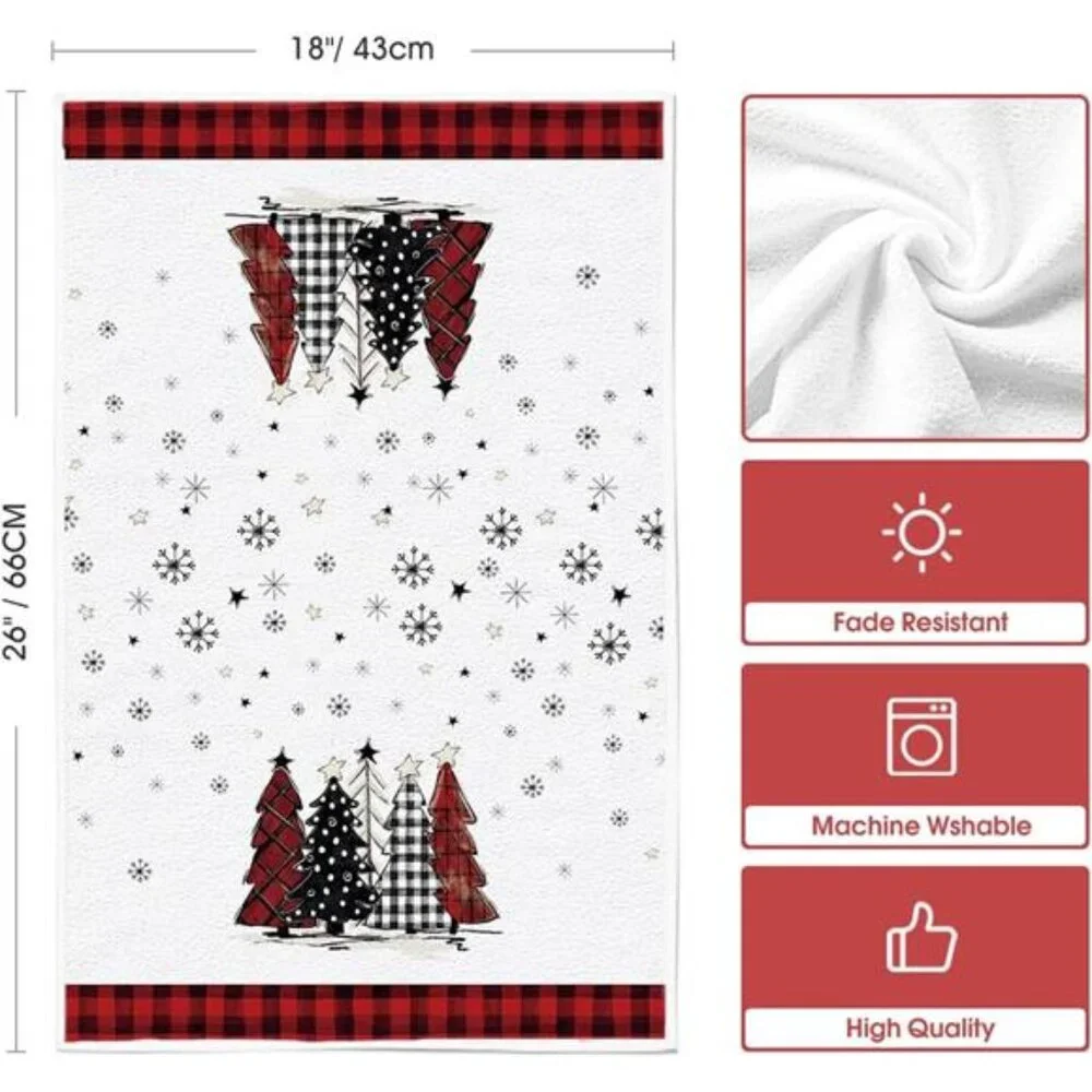 Red Black Plaid Snowman Xmas Trees Christmas Kitchen Towels